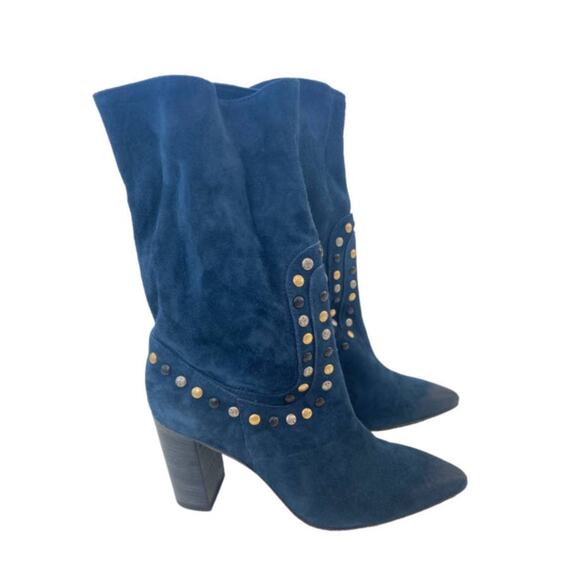NEW Free People Studded Dakota Western Boho Suede Heel Boot 38 - Picture 1 of 7